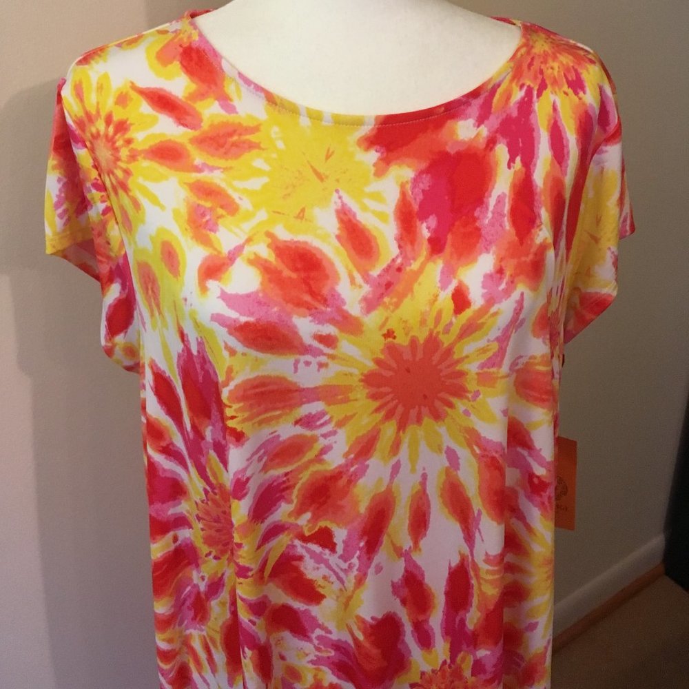Ruby Rd. Yellow Pink Orange Tie-Dye Midi Dress